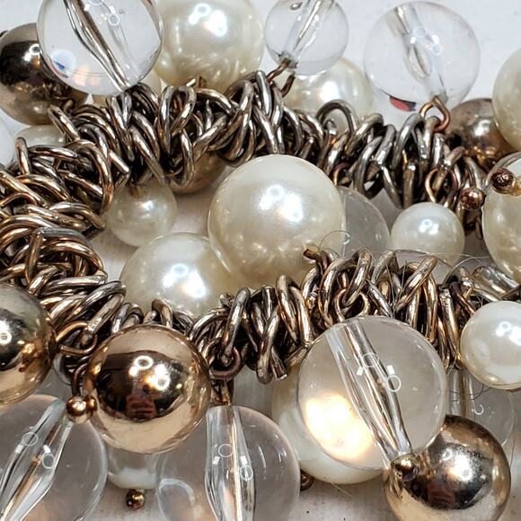 Chunky Stretch Bracelet Dangle Faux Pearl Vtg 4" Unsigned - Picture 3 of 3